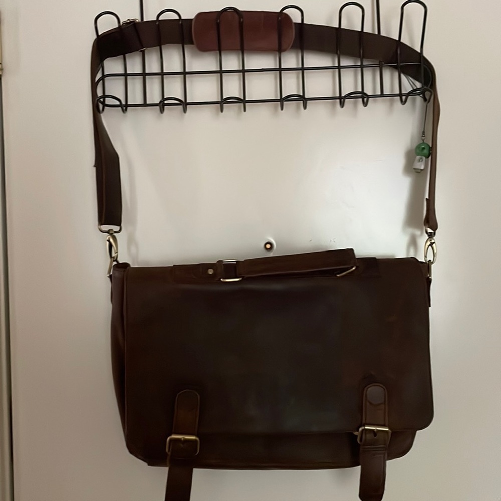 genuine handcrafted leather messenger bag, brown